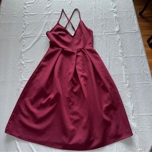 Elia Cher Burgundy Fit & Flare Dress V-Neck Strappy Back with Pockets Womens 4